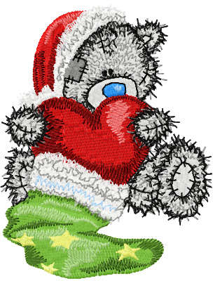 Teddy Bear Christmas gift-red heart machine embroidery design